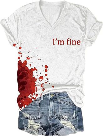 Generic 2025 Halloween Costumes Im Fine Bloody T Shirt Shirt with Blood Shirt Blood Splatter Shirt Bloody Halloween Im Fine Costume (Red, L)
