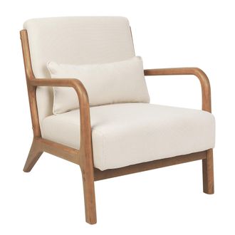 Beliani Sill&oacute;n Retro Cl&aacute;sico Con Reposabrazos Y Coj&iacute;n Patas De Madera De Caucho Tela Beige Claro Skovde
