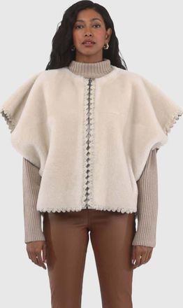 Gorski Reversible Collarless Genuine Shearling Jacket in Cream/cream at Nordstrom, Size Small