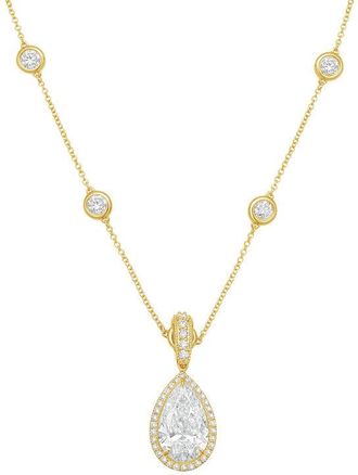 Diana M. Jewels 14kt Yellow gold Lab Grown 6.00 ct Pear Diamond Halo Pendant With Bail