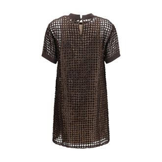 Brunello Cucinelli Womens Brown Silk Cocktail Dress