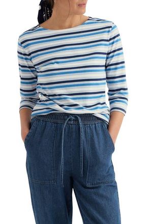Seasalt Cornwall Sailor Stripe Three Quarter Sleeve Organic Cotton T-Shirt in Tri Mini Cornish Blue Fog at Nordstrom, Size 18 Us