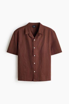 H&M Relaxed Fit Linen-blend Resort Shirt in Brown at Nordstrom, Size Xx-Large