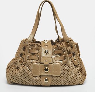 Jimmy Choo London Gold Shimmer Perforated Suede Riki Tote
