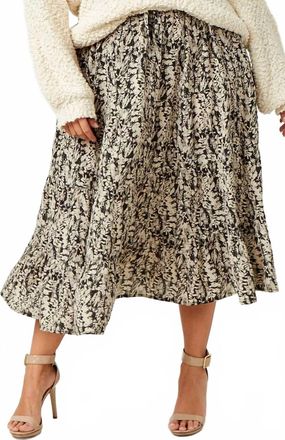 Kancan Botanical Beauty Midi Skirt - Plus In Black & Cream
