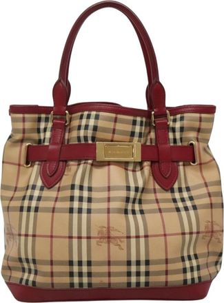 Burberry Haymarket Beige Canvas Handbag (Pre-Owned)