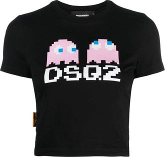 Dsquared2 x Pac-Man graphic-print cropped T-shirt - women - Cotton - S - Black