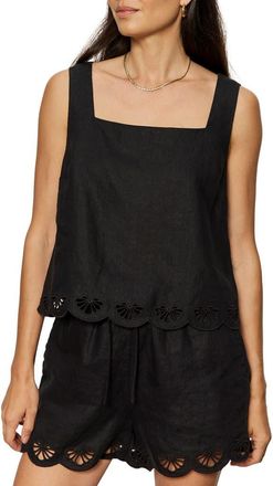 Sanctuary Almost There Scallop Hem Sleeveless Linen Top in Black at Nordstrom, Size Xx-Small