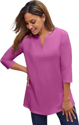 Jessica London Stretch Cotton Notch Neck Tunic in Deep Orchid at Nordstrom, Size Medium