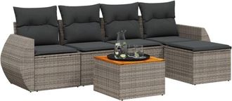 vidaXL Set De Muebles De Jard&iacute;n 6 Pzas Y Cojines Rat&aacute;n Sint&eacute;tico Gris Vidaxl