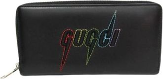 Gucci Pre-owned Blade Embroidery Long Wallet - unisex - Vintage Accessoires - Zwart - ONE Size - Leer - Vintage