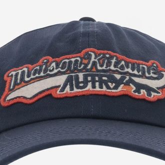 Autry Mens X Maison Kitsun&eacute; Baseball Cap Navy Cotton Hat