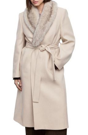 Mango Manteco Longline Trench Coat with Removable Faux Fur Collar in Light Ivory/Pastel Grey at Nordstrom, Size Medium