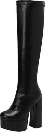 Generic Women Knee High Stretch Boots Winter Warm Thick Heel Slim Fit Side Zipper Casual Boot