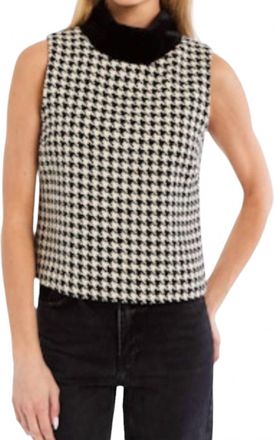 Drew Marisol Fur Top In Black/white Houndstooth