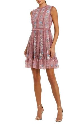 Mac Duggal Sleeveless High Neck Embroidered Mini Dress in Berry at Nordstrom, Size 14