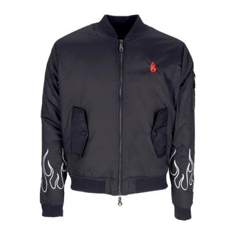 Vision Of Super Vlammen Geborduurde Bomberjack Zwart/Wit - Heren - Bomber jackets - Zwart - S - Polyester - Jassen