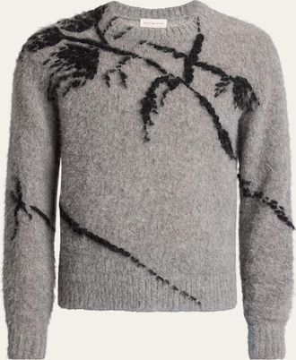 Dries Van Noten Mens Mouche Foliage Knit Crewneck Sweater