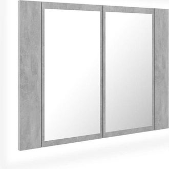 vidaXL Armario Espejo Ba&ntilde;o Luz Led Acr&iacute;lico Gris Hormig&oacute;n 60x12x45 Cm Vidaxl