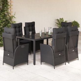 vidaXL Set De Comedor De Jard&iacute;n 7 Pzas Y Cojines Rat&aacute;n Sint&eacute;tico Negro Vidaxl
