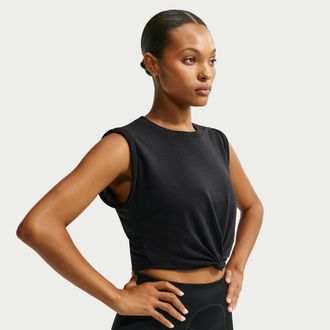 Nike Womens SKIMS Performance Cotton Blend Cropped Twist Tank Top in Black | IV6645-054