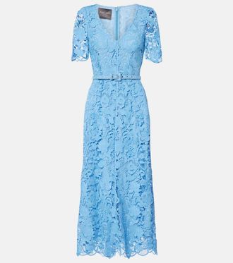 Monique Lhuillier Belted lace midi dress