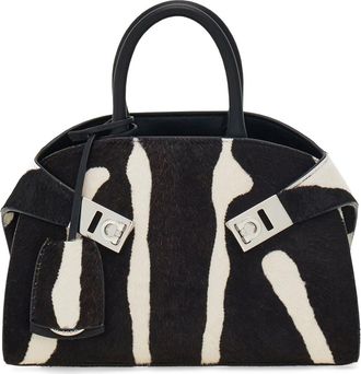 Ferragamo Mini Hug Genuine Calf Hair Handheld Bag in Kasba Bianco/Nero at Nordstrom