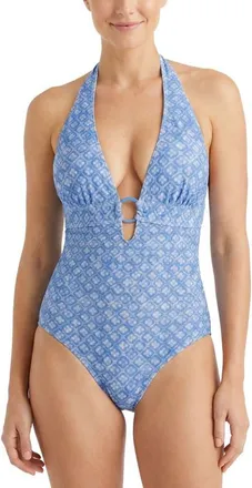 Change of Scenery Gabrielle Ring Halter One-Piece Swimsuit in Meridien Breeze at Nordstrom, Size X-Small