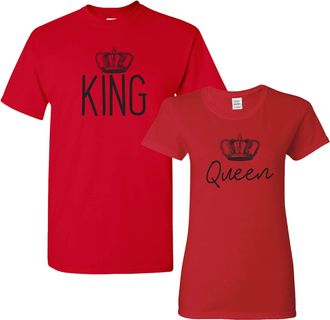UGP Campus Apparel King and Queen - Couple Engagement Wedding Mens & Womens T Shirt Bundle, Red, Large