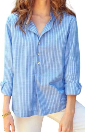 Finley Henri Chambray Stripe Shirt In Aqua