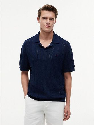 Tommy Hilfiger Relaxed Pointelle Structured Polo Shirt With Linen
