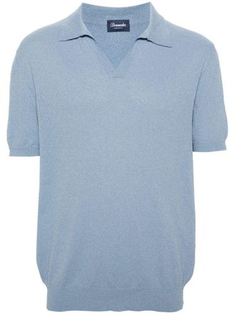 Drumohr Poloshirt met split in de hals - Blauw