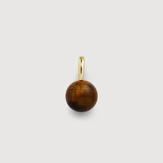 Monica Vinader Gold YG Round Gemstone Pendant Charm Tigers Eye