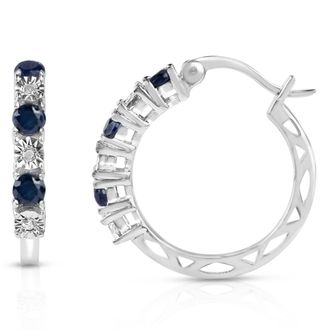 MAX + STONE 925 Sterling Silver Real Diamond and Gemstone Hoop Earrings