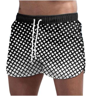 Generic Swim Trunks Men Women Summer Mesh Swimming Shorts Smart Casual Quick Dry Beach Shorts 3D Print Drawstring Waist Swimwear Breathable Tartan Trunks Unis