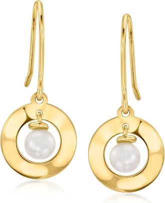 Ross-Simons 4-4.5mm Cultured Pearl Circle Drop Earrings in 10kt Yellow Gold