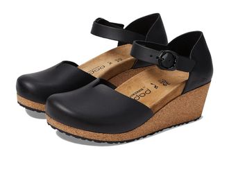 Birkenstock Papillio by Birkenstock Mary Wedge Sandal - Leather Womens Wedge Shoes Black Leather 2 : EU 41 (US Womens 10-10.5) Narrow