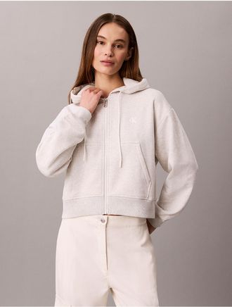 Calvin Klein Jeans Calvin Klein Womens Monogram Logo Fleece Zip Hoodie - Grey - XL