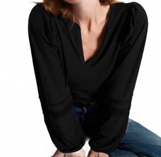 Nation Ltd Arden Long Sleeve Blouse In Jet Black