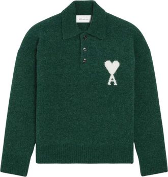 Ami Alpaca Gebreide Polo - Heren - Ronde hals truien - Groen - 2XL - Wol - Truien & Vesten
