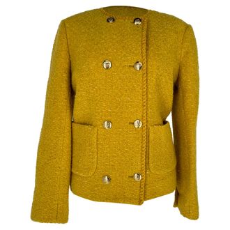 BA&SH Ba & Sh Joe Double-Breasted Tweed Blazer in Yellow Wool