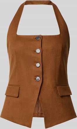 Mango Weste aus Leinen mit Neckholder Modell BORELI in Camel, Gr&ouml;&szlig;e XL