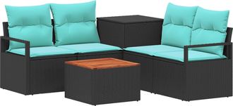 vidaXL Juego De Sof&aacute; 6 Uds. Negro Y Azul Rat&aacute;n Sint&eacute;tico Y Acero Vidaxl