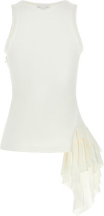 Alexander McQueen Asymmetrical Ruffle Cotton Tank Top - White
