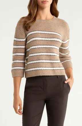 CeCe by Cynthia Steffe Stripe Pointelle Stitch Sweater in Taupe at Nordstrom, Size Xx-Small