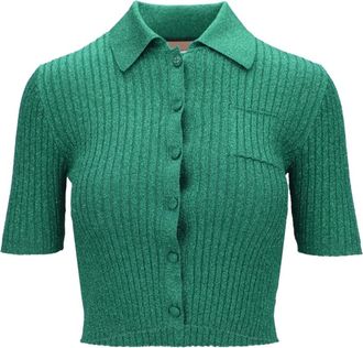 Gucci Shirts, female, Green, Size: M Rib Lam&eacute; Cropped Polo Shirt
