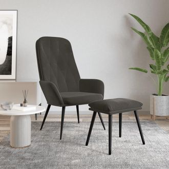 vidaXL Sill&oacute;n De Relax Con Taburete Terciopelo Gris Oscuro Vidaxl