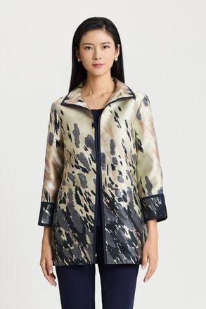 Ming Wang Abstract Animal Print Woven Jacket in Warm Taupe/indigo/ivory at Nordstrom, Size X-Small
