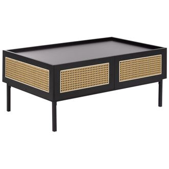 Beliani Beliani - Mesa De Centro Boho Cajones De Rat&aacute;n Estructura De Hierro Mdf Con Trenza Vienesa Negro Cullen