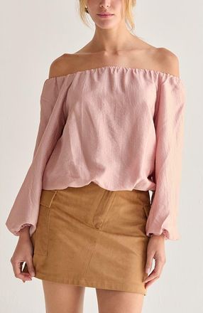 Crescent Off Shoulder Crinkle Blouse in Dusty Pink at Nordstrom, Size X-Small
